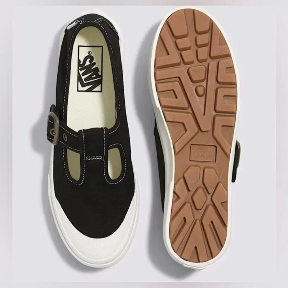 NEW VANS STYLE 93 BLACK CANVAS WHITE RUBBER MARY JANE SNEAKERS BUCKLE SZ 9.5 - Picture 3 of 13